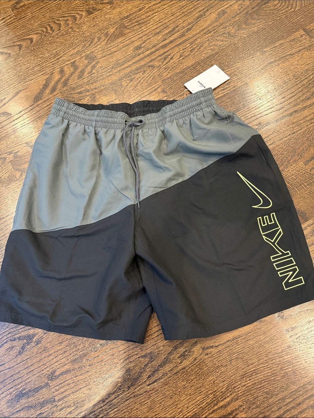 Nike Men's Two-Tone Gray & Black Athletic Shorts with Lime Logo